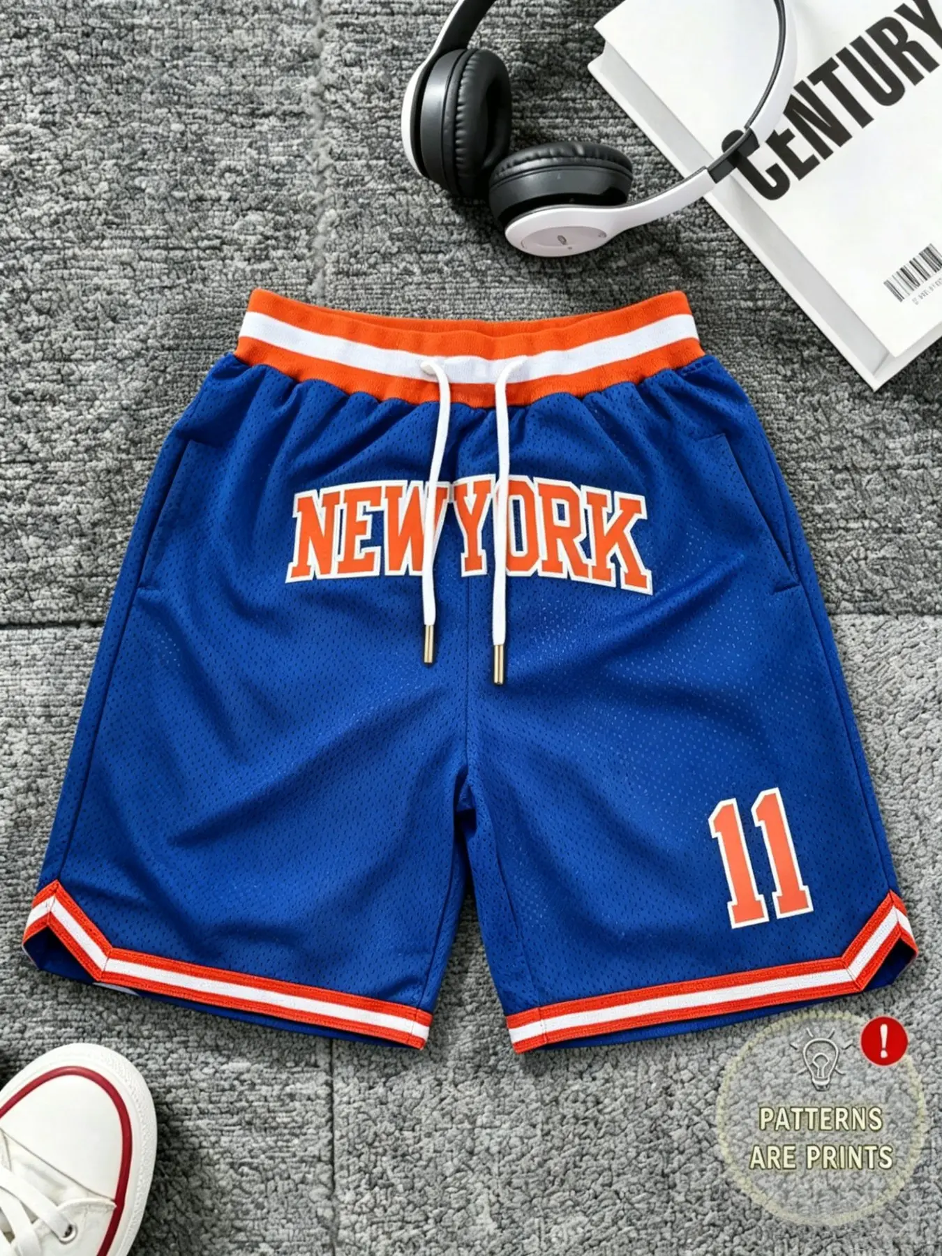 Men's Basketball Athletic Shorts, "New York" Letter & "11" Number Print, Drawstring Waist Basketball Shorts