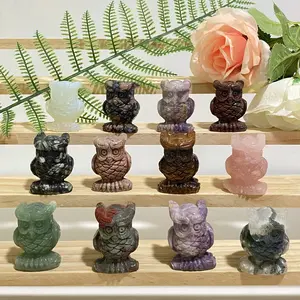 4 Counts  Mix 2 Inch Crystal Carvings Owl Different Stone From IG Crystal