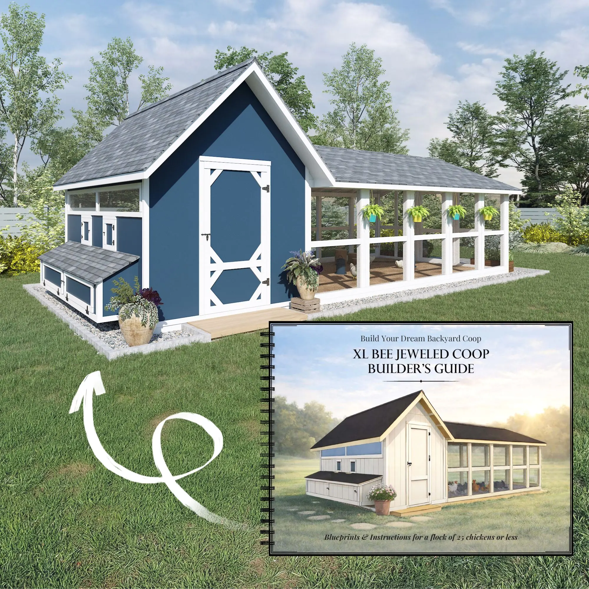 DIY Chicken Coop Plan Book for 15-25 Chickens | Spiral-Bound DIY Build Guide | Detailed Instructions & Materials List | DIY Friendly | Secure Nesting Area & Roosting Space