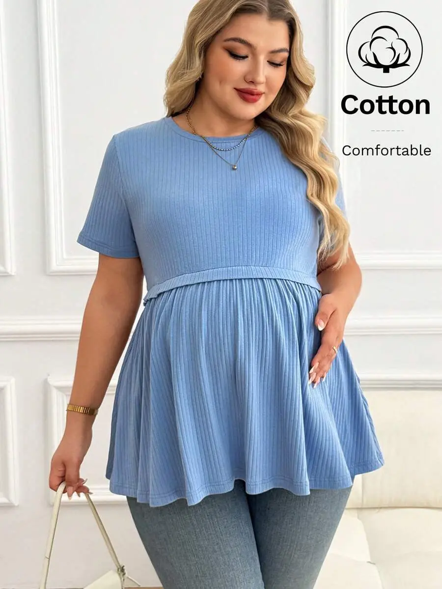 [DISCOUNT 40%] Plus Size Maternity Casual Solid Color Short Sleeve Top, Summer