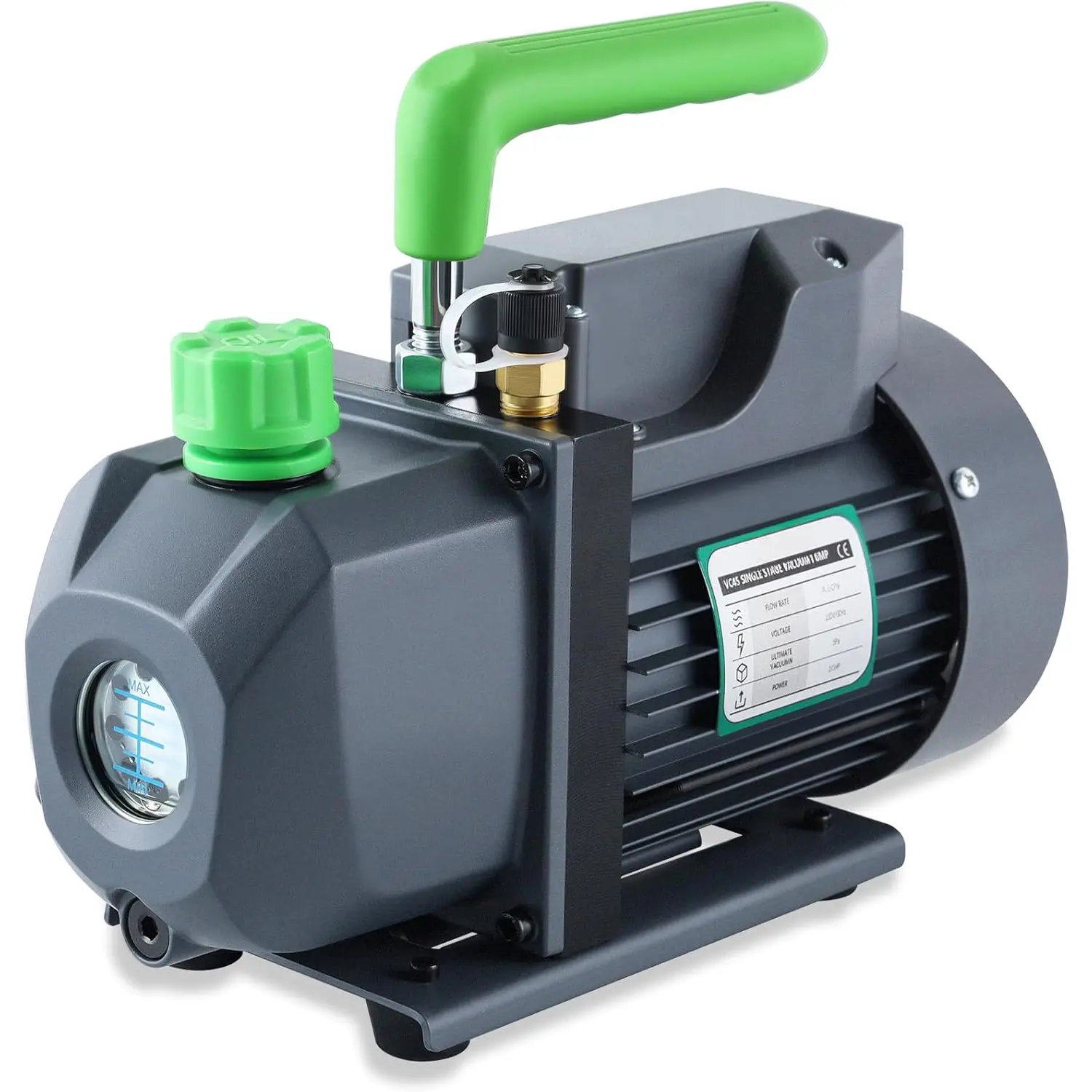 Compact Single Stage Vacuum Pump - 4.5 CFM 1/3 HP Refrigeration HVAC Tools for R134a R410a R22 R12 R502, Self-Cooling Car AC Maintenance Tool with Handle, Fridge/Industrial Vacuum Uses, Cool Gray, Oil Included, Anti-Backflow, Built-In Thermal Protection