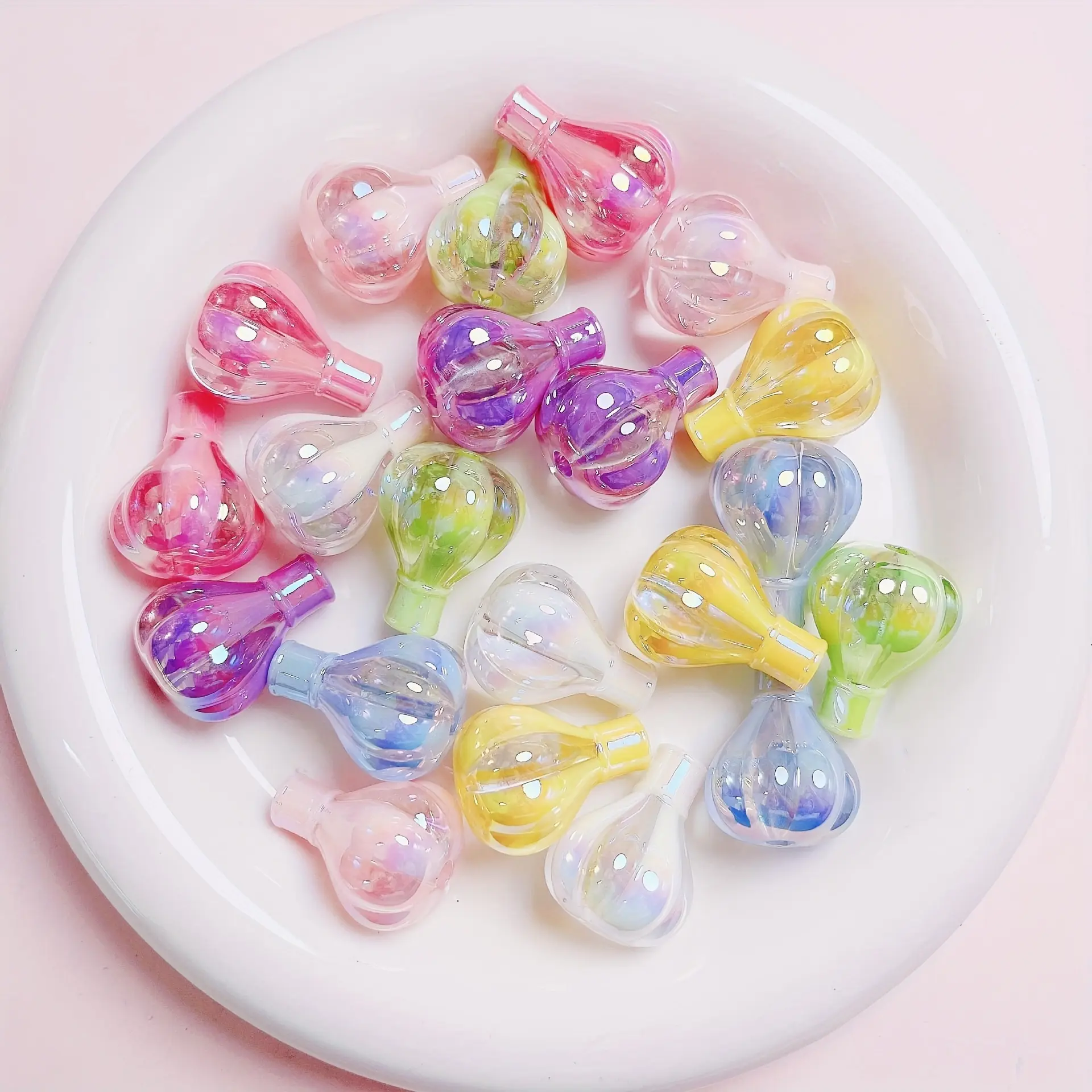 20pcs Hot Air Balloon Acrylic Beads – Kawaii Iridescent UV Printed Charm Beads, Cute Balloon Pendant Beads for DIY Jewelry Making Supplies, Phone Charms, Bag Chains, Keychains & Handmade Accessories