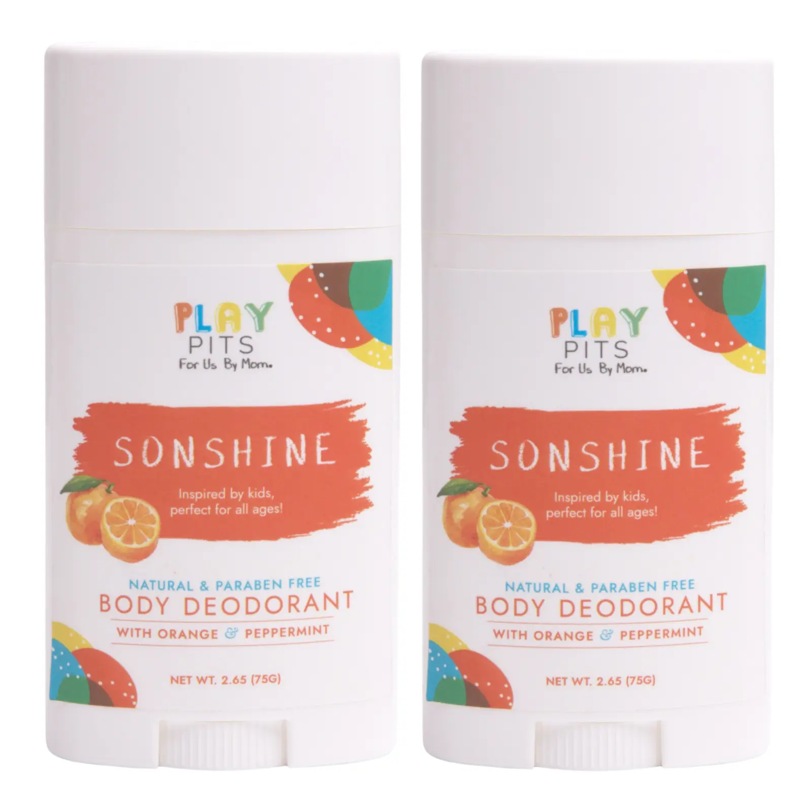 PLAY PITS - Kids Deodorant – SONSHINE - Orange Scent - Natural, Aluminum-Salt Free, Sensitive Skin Safe - 2pk