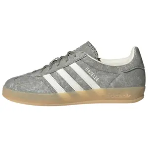 Adidas Gazelle Indoor Silver Pebble Off White Canvas Women's Round Toe Laces All Seasons Stripe Sneakers