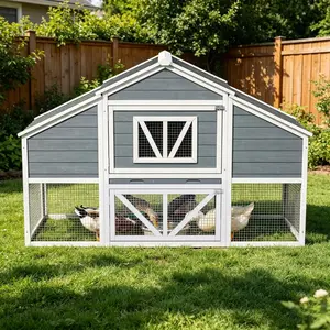 Predator Proof Duck House Outdoor 2 Story Duck Coop for 4-6 Ducks, White & Gray