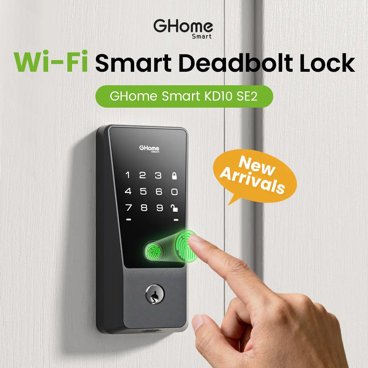 GHome Smart 5-in-1 Wi-Fi Fingerprint Door Lock with Keypad, App and Voice Control, Keyless Smart Lock for Home, Apartment, Office or Garage, KD10 SE2