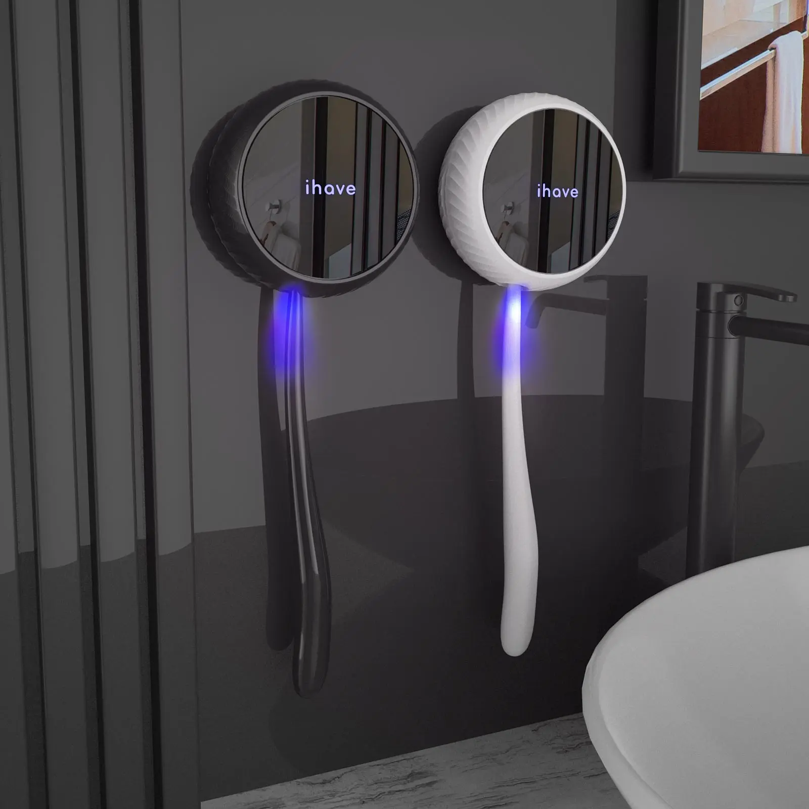 iHave UV Sanitizer Toothbrush Holder - Wall-Mounted Bathroom Accessories, Bacteria-Killing Portable Toothbrush Protector for Home, RV, Stylish Black