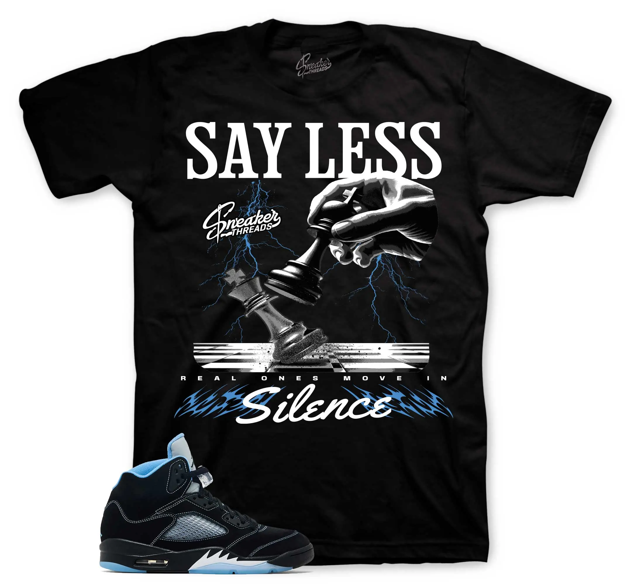 AJ5 Black University Blue White Matching T Shirt, SAYLESS! Graphic Shirt, 90s Hip Hop Tee, Gift For Women and Man, Unisex T-Shirt, Sneaker Head Gift