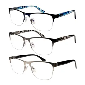 3 Pack Semi Rimless Reading Glasses Unisex Blue Light Blocking Anti Fatigue Spring Hinge HD Lenses Computer Readers Mix Color Clear