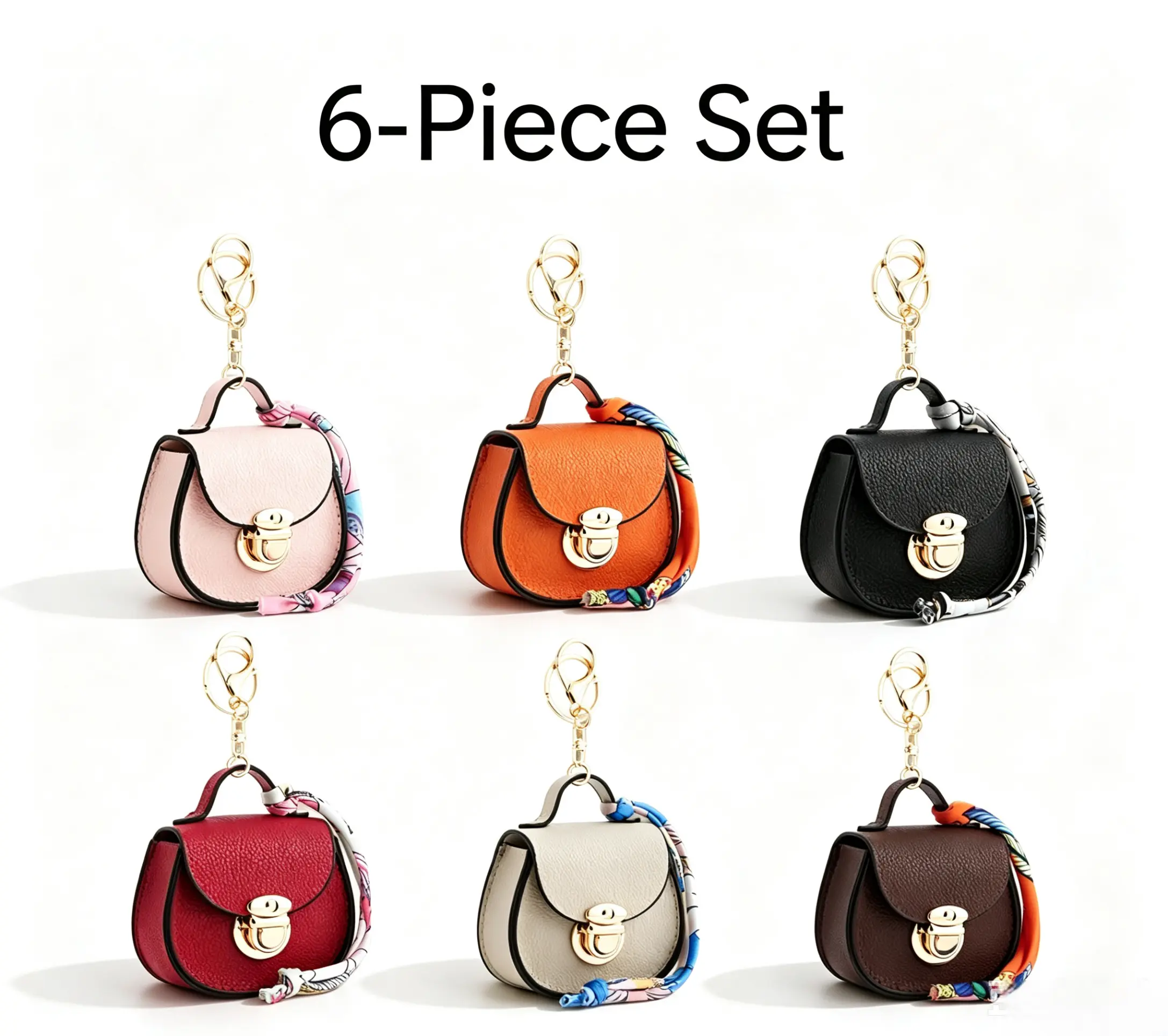 6-Piece Mini Saddle Bag Keychains for Women, Boutique Solid Color Kawaii Purse Charms, Lightweight Durable Keychain Decor for Gifting, Key Charms, Kawaii Aesthetic, Bag Charm