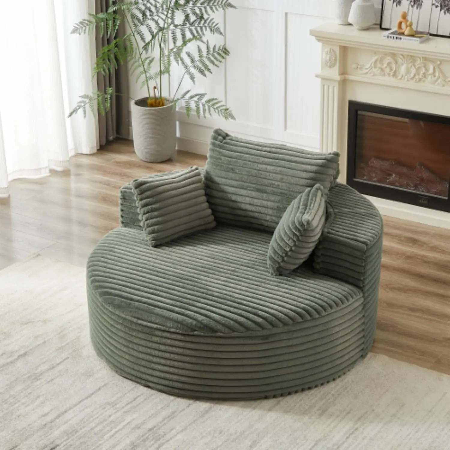 55'L Corduroy Sponge single sofa,No Assembly Required,Fluffy Modern Sleeper Chair for Living room, Bedroom, Lounge and Projection Room(Green)