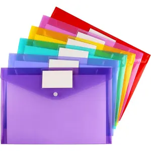 6 Pack Clear Document Folders Plastic Envelopes Poly Envelopes File Envelopes with Label Pocket and Snap Button for  Work Office Organization, Letter Size/A4 Size, 6 Colors
