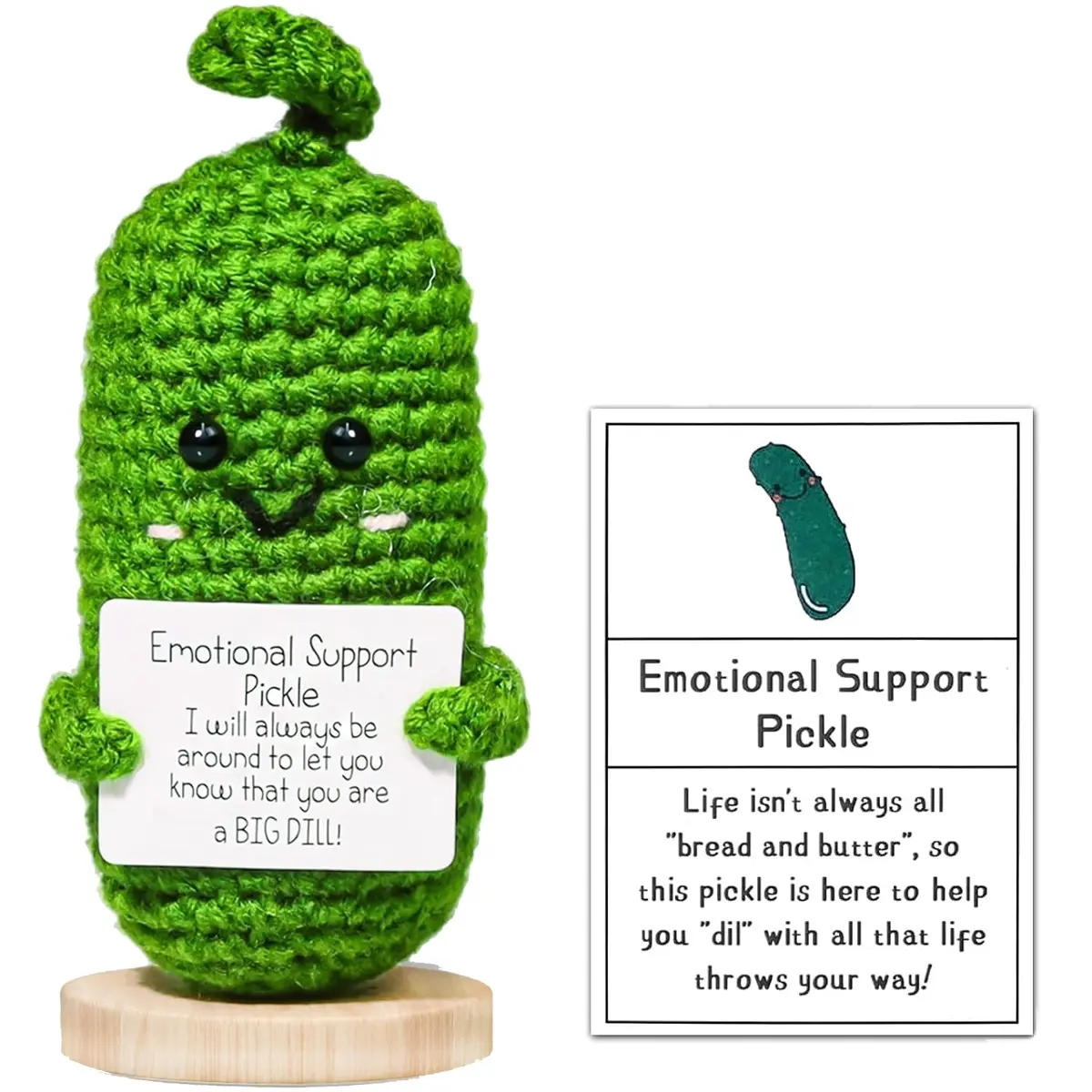 Handmade Emotional Pickle Gift, Cucumber Crochet Doll Inspirational Gifts with Cards, Cute Knitted Funny Support Potato Friend Birthday Mothers Day Easter Basket Stuffers cute girly gifts