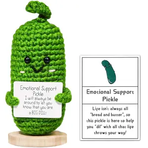 Handmade Emotional Pickle Gift, Cucumber Crochet Doll Inspirational Gifts with Cards, Cute Knitted Funny Support Potato Friend Birthday Mothers Day Easter Basket Stuffers cute girly gifts