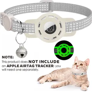 for Apple AirTag Cat Collar with Traker Case, Reflective Kitten Collar Breakaway with Bell for Girl Boy Cats Cat Accessories