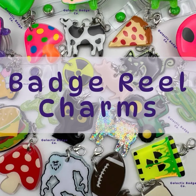 Handmade Acrylic Detachable Charms for Badge Reel Lanyards, Carabiner: UFO Alien Badge Clip Accessories, Y2K Charms, Sci-Fi Charms