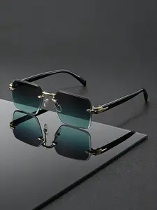 Men's Classic Casual Fashion Frameless Square Glasses, Perfect for Daily Wear, Back-To-School, Vacation, Street Style Decoration