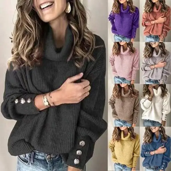 Women's Oversized Turtleneck Chunky Pullover Sweaters Cowl Neck Long Sleeve Winter Slouchy Loose Knit Sweaters