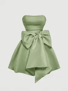 Green Strapless Bow Dress - Cute Party Mini Dress for Women