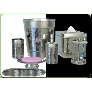 Hudson NuSteel HS6H Cylindrical Silver Soap-Lotion Dispenser, Hammered Finish Glass-Steel Bathroom Soap Container