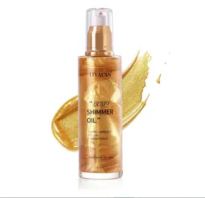 Shimmer Body Oil 5 Color Gold 3.38 Fl Oz Face Glow Pearl Highlighter Illuminator Body Makeup Shine Glitter Gold Liquid Taning