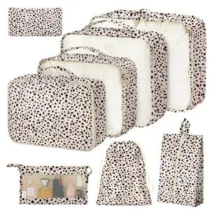 8-Pack Mesh Packing Cubes for Suitcases - Travel Luggage Organizer with Buckle, Shoe, Cosmetics, Clothing & Accessories Bags for Women (Pink Bows)
