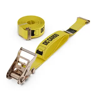 DC Cargo - E Track Ratchet Straps Cargo Tie-Downs, 2" Heavy Duty Yellow Tie-Down Ratchet Straps, Strong, E-Track Spring Fittings, Tie Down Motorcycle, Retractable