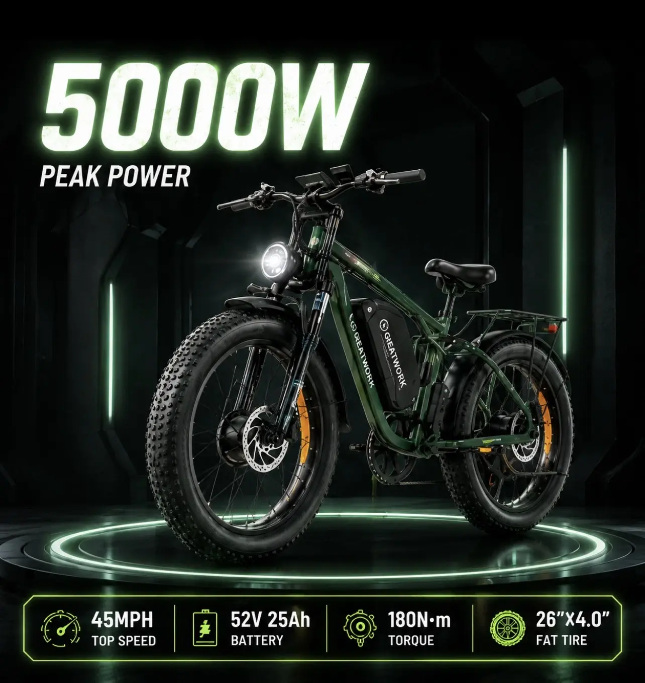 5000W Dual Motor 52V 1300Wh FAST 45MPH Electric Bike for Adults Fat Tire Ebike