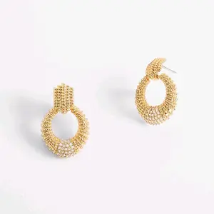 Nice & Bella 4 layers 18k gold plated stud earrings with textured hoop and brilliant detail