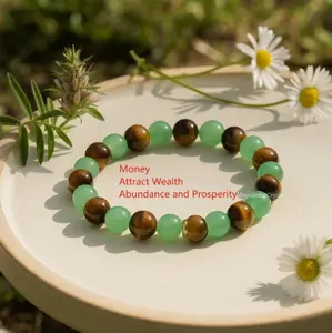 Green Aventurine Tiger Eye Stone Beaded Stretch Bracelet for Women & Men Jewelry Gift Good Fortune Mental Clarity Emotional Healing Adjustable 6.5-8 Inches