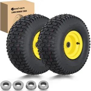 Yesker 15x6.00-6 Lawn Mower Tires, 15" Pneumatic Rubber Tire with 3/4" Axle Bore & 3" Hub Length, Air-Filled Replacement Wheels for Riding Lawn Mowers, 2 Pack