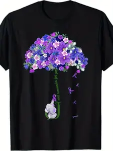I'll Remember for You Purple Elephant Alzheimer's Awareness T-Shirt.jpgSame style for men and women  summer short-sleeved printed T-shirt pure cotton 220G Alzheimer'S Awareness Apparel Memory Loss Advocacy Tee Unisex Casual Top Graphic Print