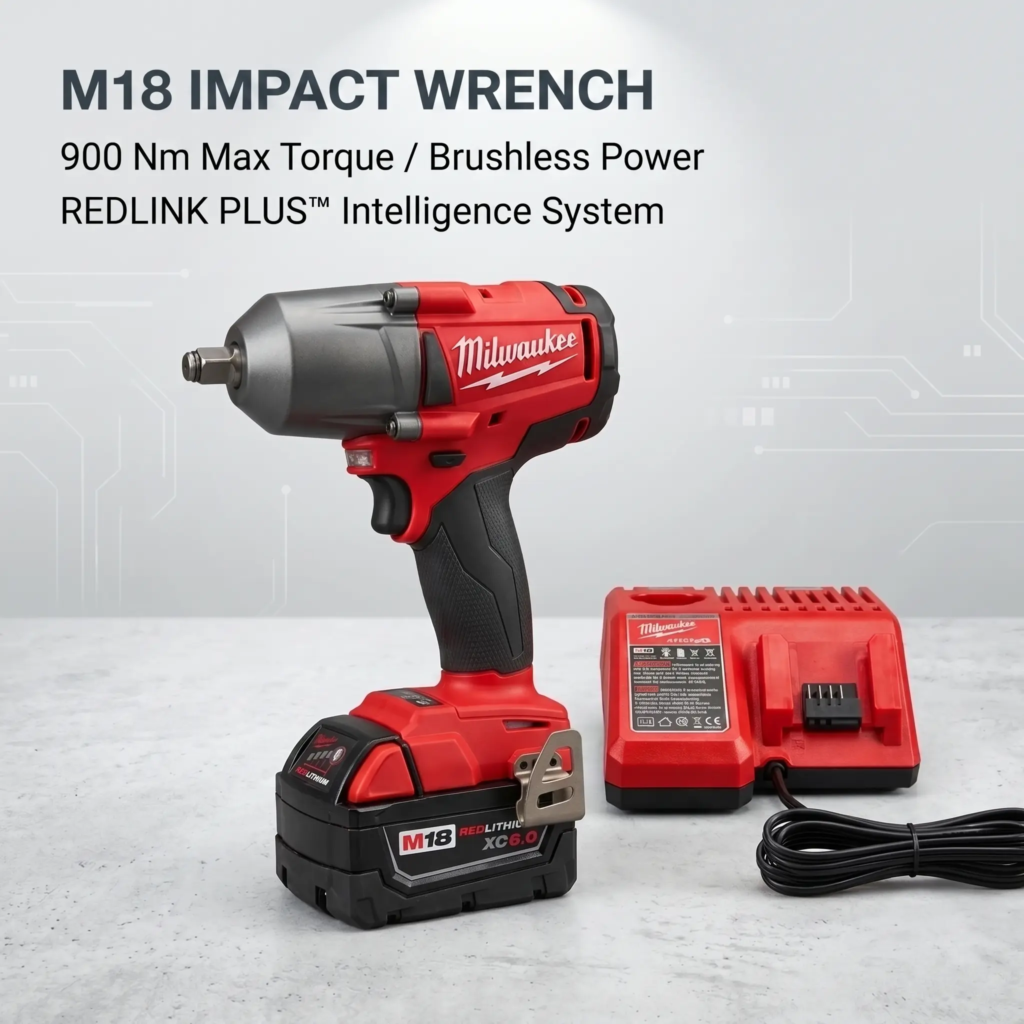 Milwaukee M18 Series 900N.m Torque 1/2" Impact Wrench - Tool Only or Kit, Electronic Clutch, Friction Ring, Compact 7.5in Body, LED Lights, Ergo Grip, for Tire Change & Heavy Bolting, Comfortable Hold