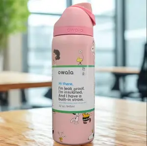 Owala FreeSip 32oz Peanuts Insulated Water Bottle – Keeps Drinks Cold 24H Leak Proof Straw Lid, Cute Kawaii Cup Mother’s Day Gift for Mom