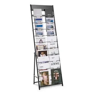 【fathersdaygift】VEVOR Brochure Display Rack, 20 Pockets Magazine Literature Display Stand, Portable Floor Standing Magazine Rack, Metal Newspaper Catalog Holders for Shop, Exhibitions, Office, Trade Show, Black, Compartment, Organiser