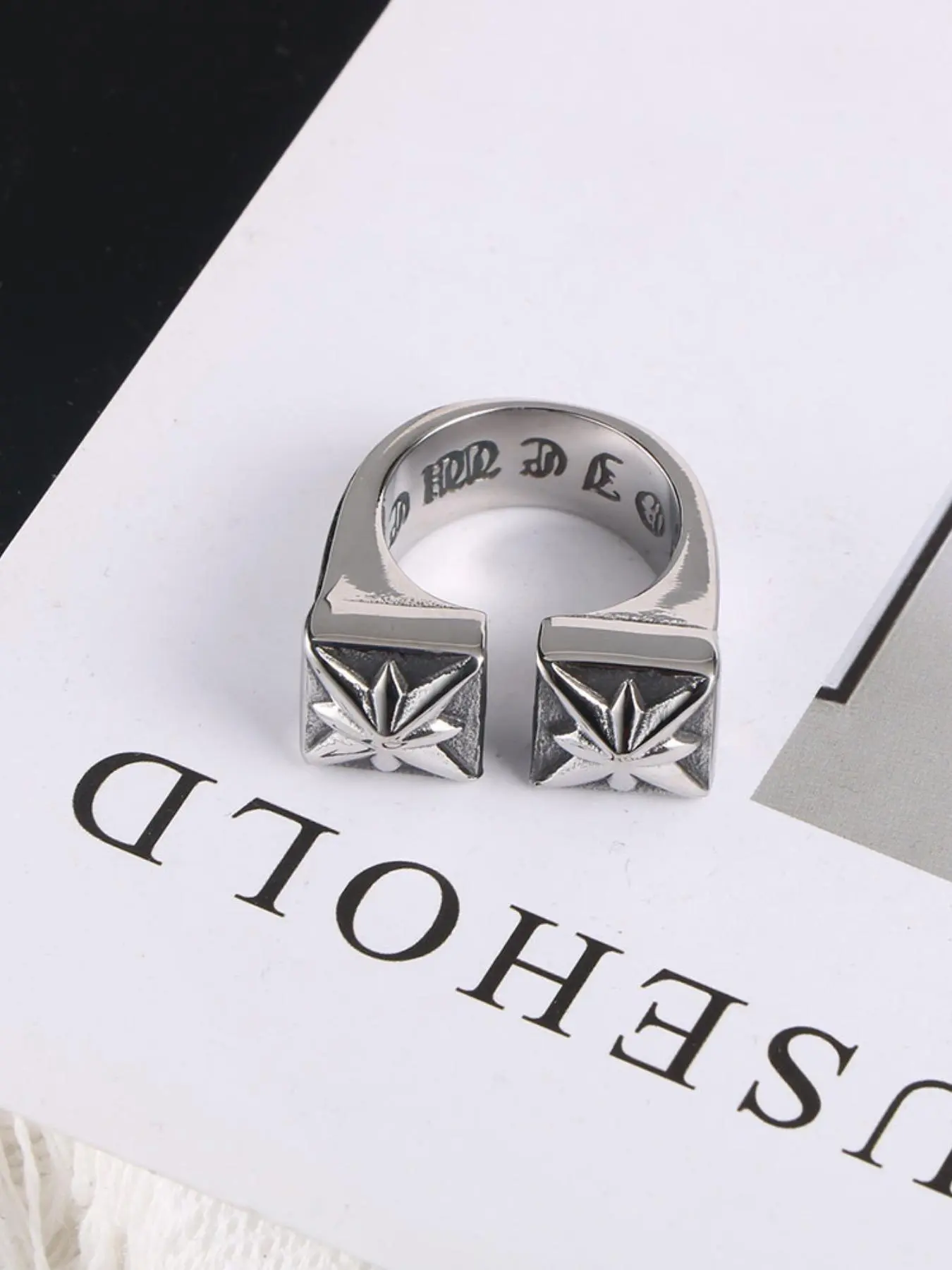 Men's Vintage Stainless Steel Cuff Ring, Statement Ring, Fashion Retro Double Cross Ring for Party, Daily Clothing Decor, Trendy All-match & Exquisite Jewelry for Birthday Gift, Geometric Design Ring, Vintage Rings, Metal Rings, Finger Rings