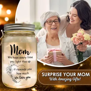 Mom ‘We Hope Every Time You Light This Up’ Mason Jar – Night Light Gift for Mom from Daughter & Son, Birthday, Christmas, Sentimental Home Decor