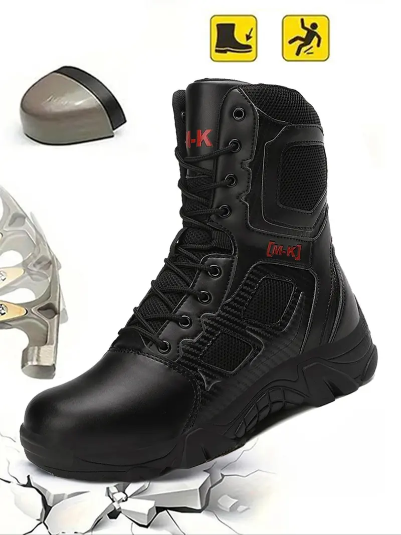 Men's Letter Pattern Steel Toe Boots, Casual Breathable Comfortable Non-slip Work Boots, Fashionable Safety Industrial & Construction Boots, Boy