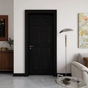 6-Panel Interior Door,Black Primed Panel Pre-Assembled French Door for Closet Pantry Bedroom Livingroom Study Office,as Prehung, Pocket, Barn Doors-Shaker w/o Hardware