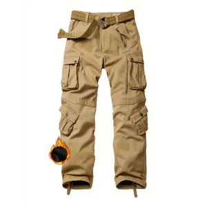 Men'S Fleece Lined Cargo Pants Outdoor Hiking Pants Casual Work Ski Pants With 8 Pockets(No Belt)