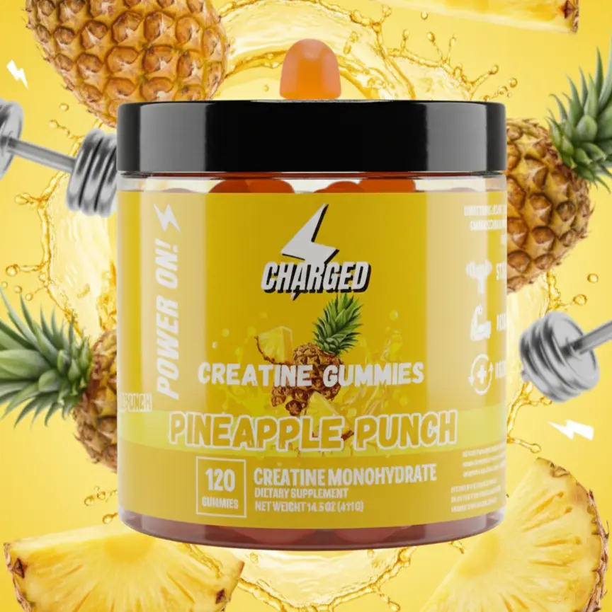 CHARGEDSUPPS 4-in- Creatine Gummies 120ct with 5g  Creatine Monohydrate BCAAs Taurine & L-Carnitine for Strength Recovery Muscle Focus & Energy