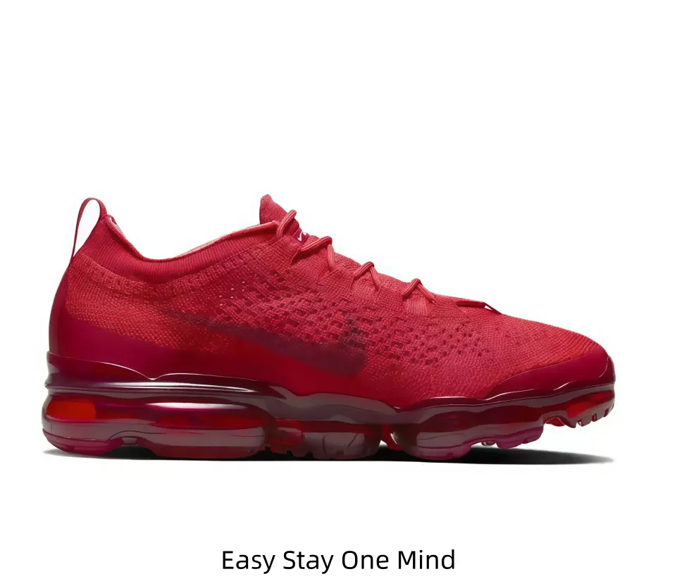 Solid Red Fly Knit Full Air Cushion Sneakers Shock Absorbing Transparent Air Sole Breathable Daily Walking Athletic Shoes For Men Women