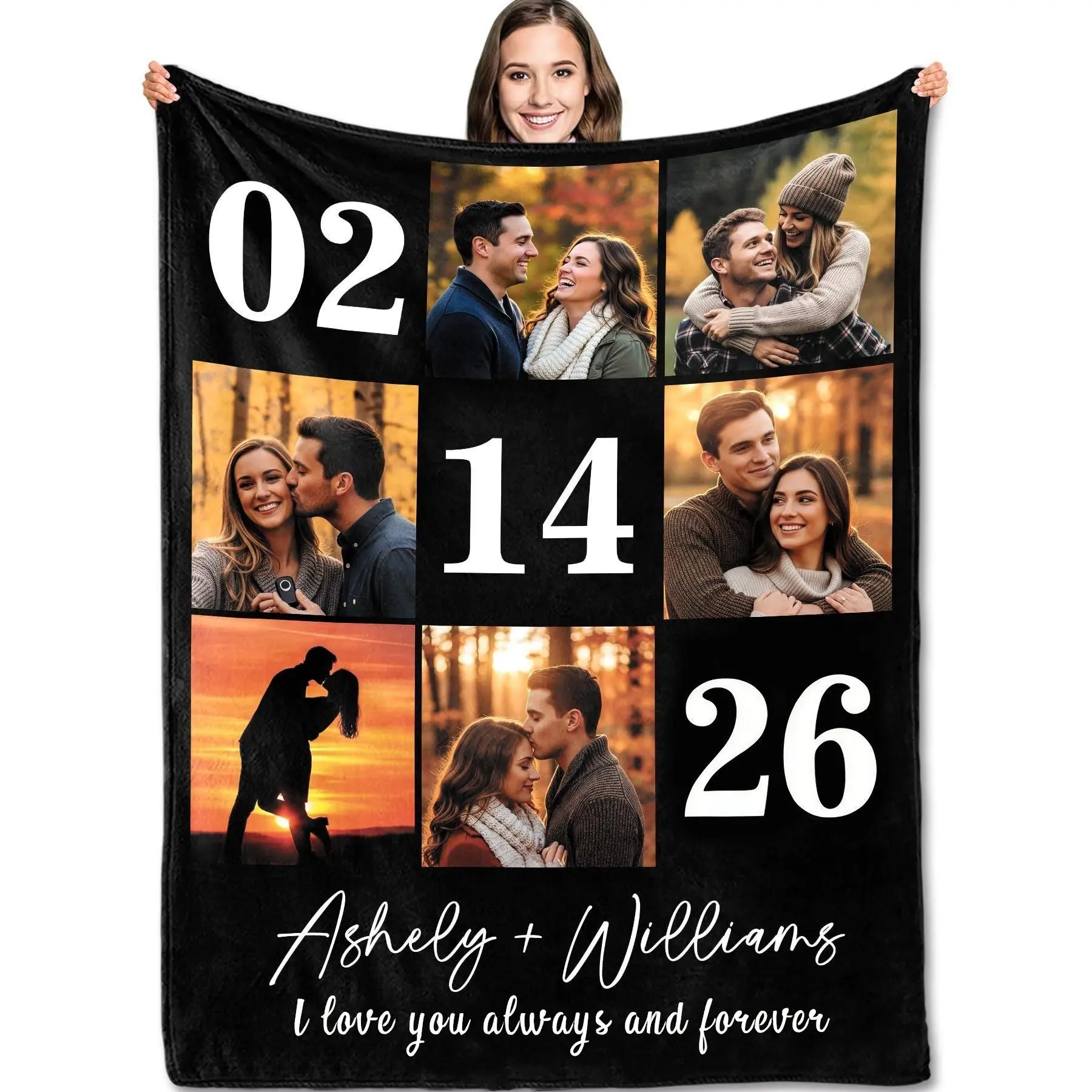 Personalized Romantic Message Blanket - Custom Photo Blanket with Picture, Wedding Anniversary Valentine's Day Gift for Couples (Him/Her, Wife/Husband), Personalized Blankets, Message Blanket Blankets