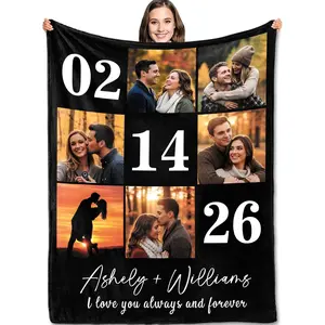 BARLEY ONE Custom Blanket with Picture Wedding Anniversary Valentines Day Gifts for Him Her Personalized Photo Blankets I Love You Couple Gift for Women Boyfriend Girlfriend Wife Husband