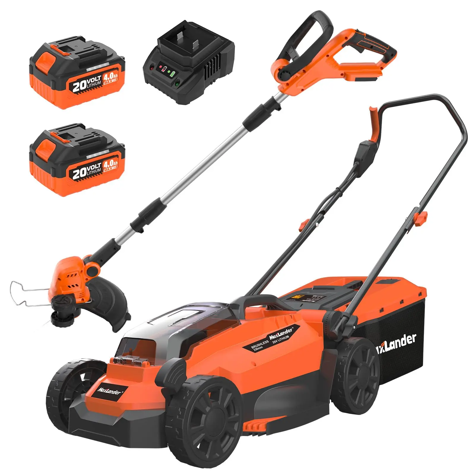 MAXLANDER 13-Inch Battery Powered Lawn Mower & 12-Inch 20V Cordless Weed Wacker, 2x4.0 Ah Batteries & Charger, 8-Piece Line Grass Cutter, Lawn Care Equipment for Outdoor Spaces, Lawn Mower Battery Powered