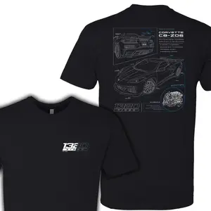 1320 Video Corvette C8 Z06 Blueprint Shirt– Technical Car Diagram Graphic Design – Gift for Mechanics, Engineers & Car Lovers – Perfect for Men