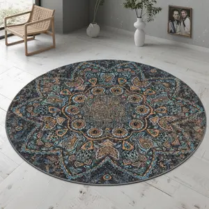 Velvet round patterned printed carpet that is soft and comfortable, suitable for multiple scenarios, available in various sizes, and non-shedding, Round Rug
