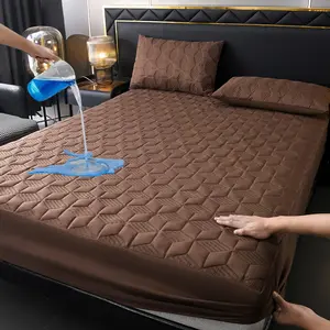 Waterproof Flax Texture Bed Pad, Breathable Soft Stitched Pattern, Deep Pocket Sheet Cover, Multiple Colors Available, Twin/full/queen/king Size