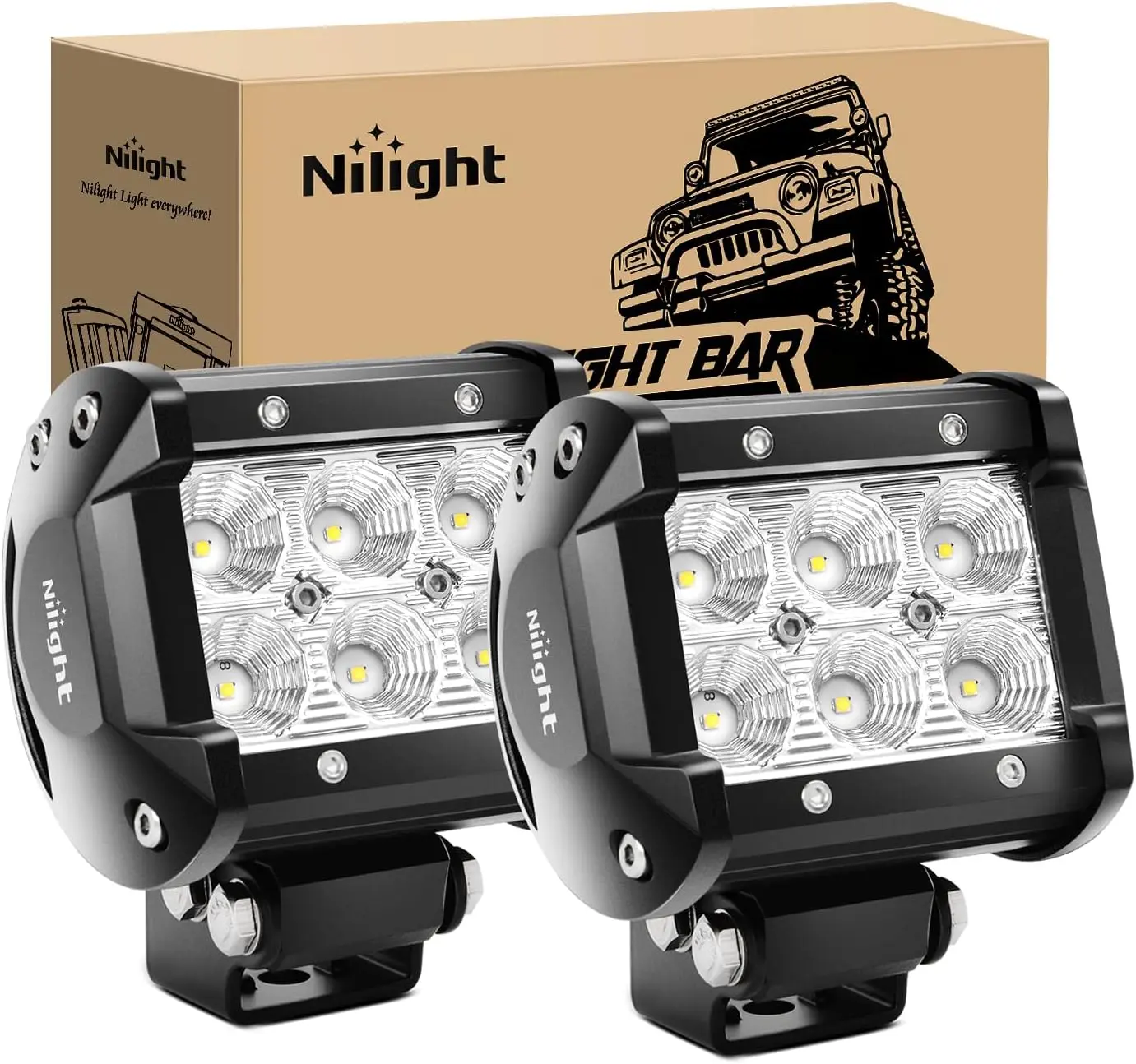 Nilight 2Pcs 18W 1260LM Aluminum Alloy Flood LED Light Pods - IP67 Rated Cooled Off-Road Lights with Mounting Brackets, Motorcycle/Fishing Boat/Yacht Truck Accessories for Pickup, SUV Fog Use
