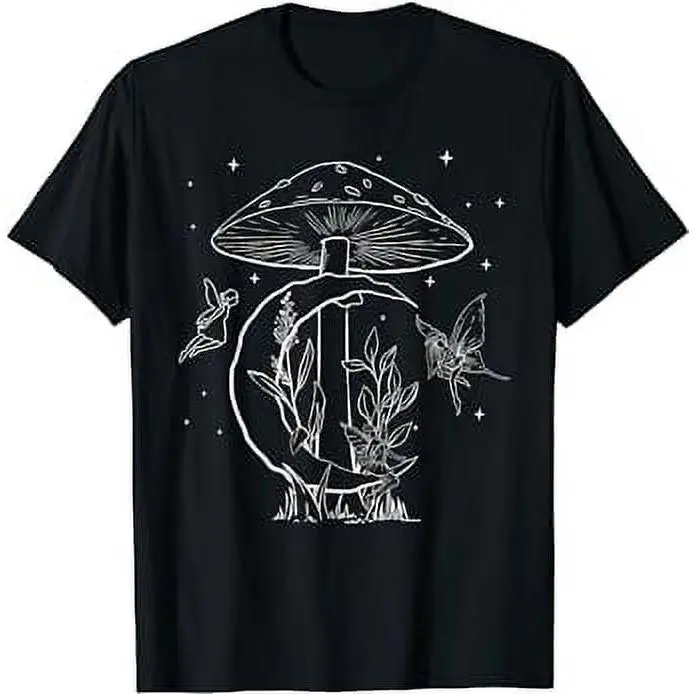 Cotton Short Sleeve SosojputFairy Core Grunge Mushroom Moon Fairies T-Shirt For Men Women